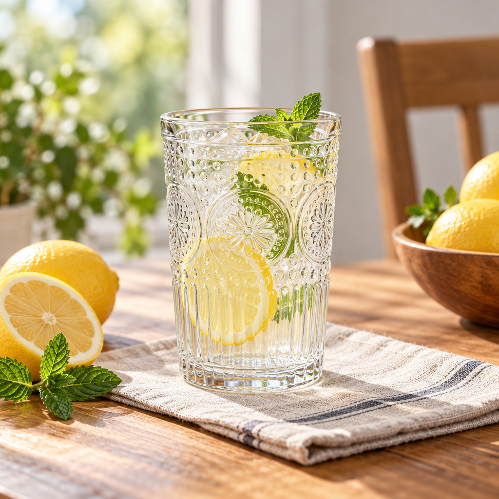 Qavlori™ Vintage Embossed Glass Drinking Cup main image 02