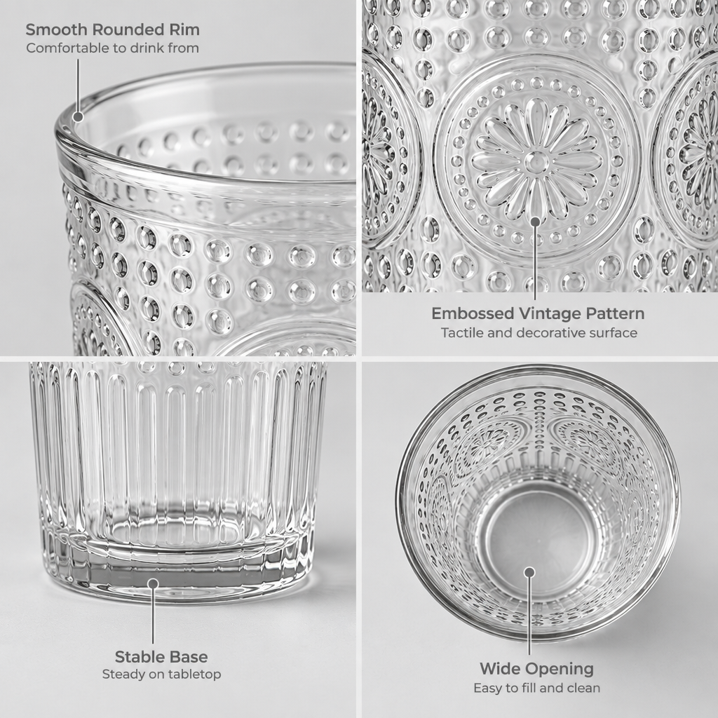 Qavlori™ Vintage Embossed Glass Drinking Cup main image 03