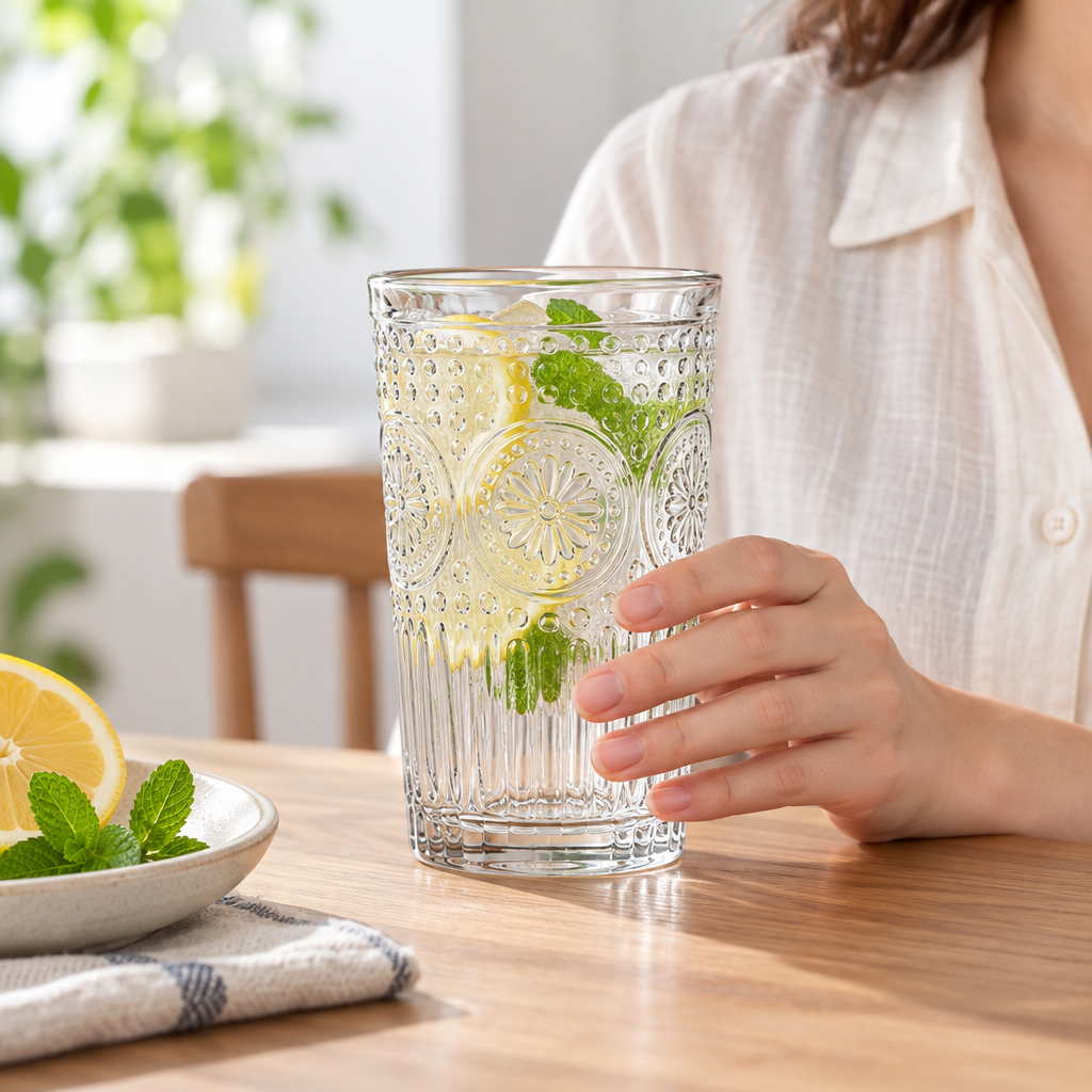 Qavlori™ Vintage Embossed Glass Drinking Cup main image 04