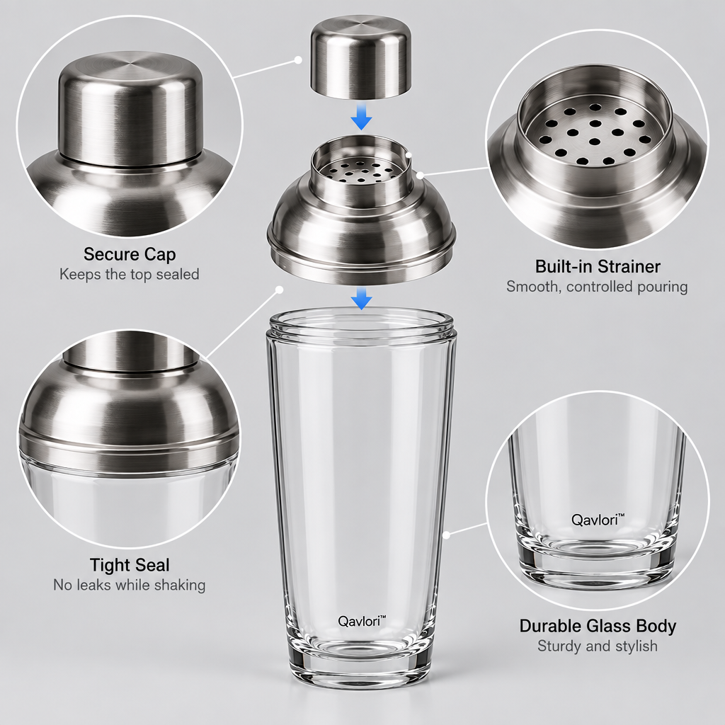 Qavlori™ Modern Glass Cocktail Shaker main image 03